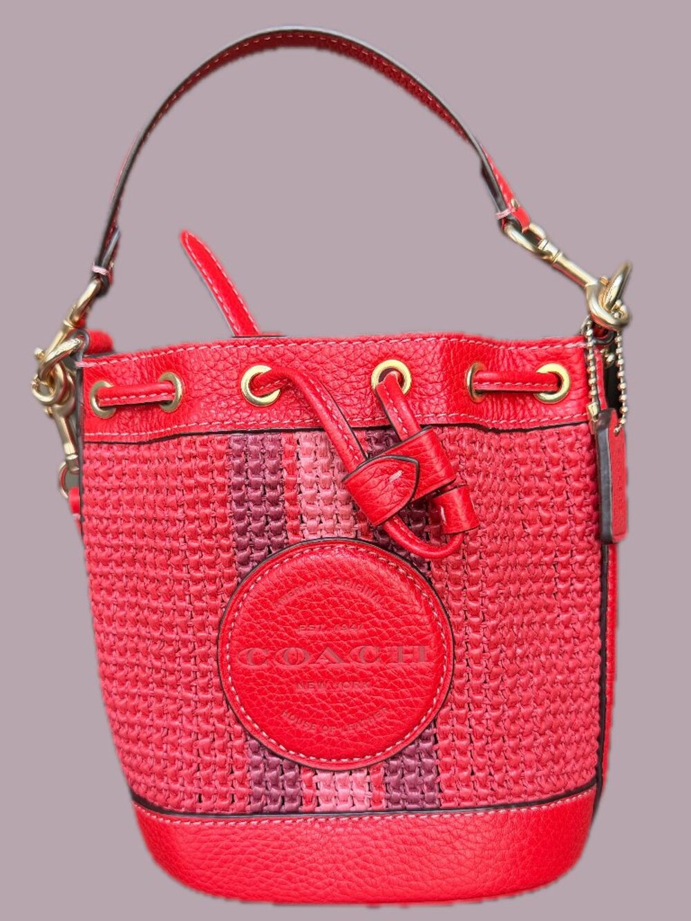 Coach Mini Dempsey Red Bucket Bag With Coach Patch